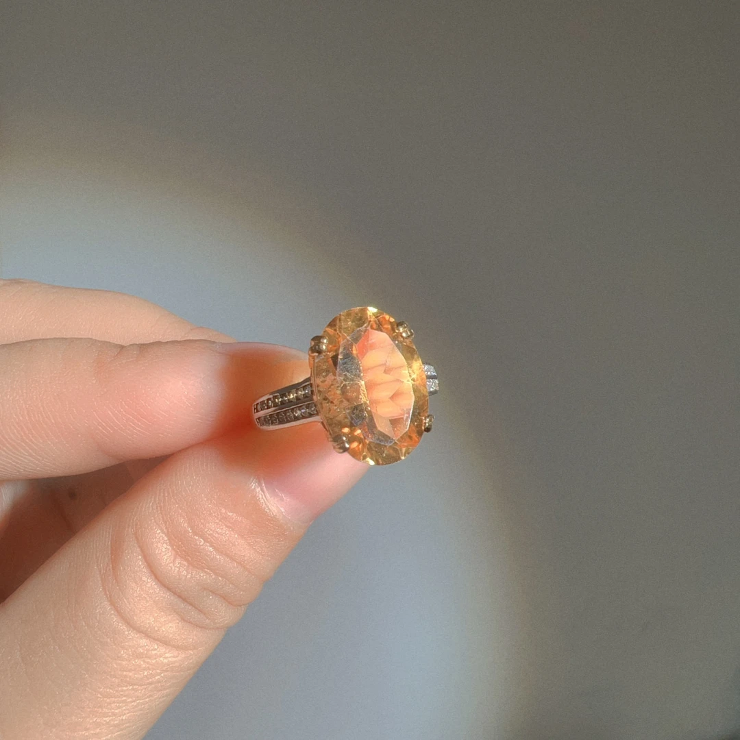 S925银天然黄水晶戒指10x14mm