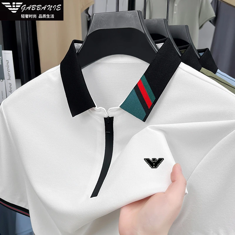 意大利正品高端定制夏季新款男士短袖T恤轻奢桑蚕丝商务时尚POLO