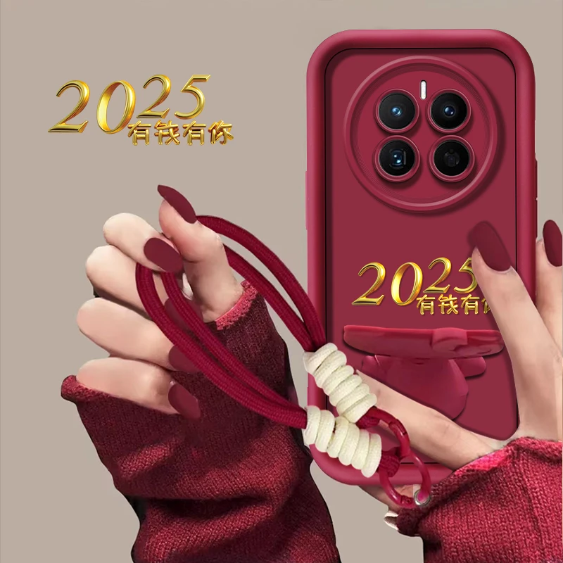 适用于【华为mate50pro】2025有钱有你新年猫咪支架手机壳防摔女款