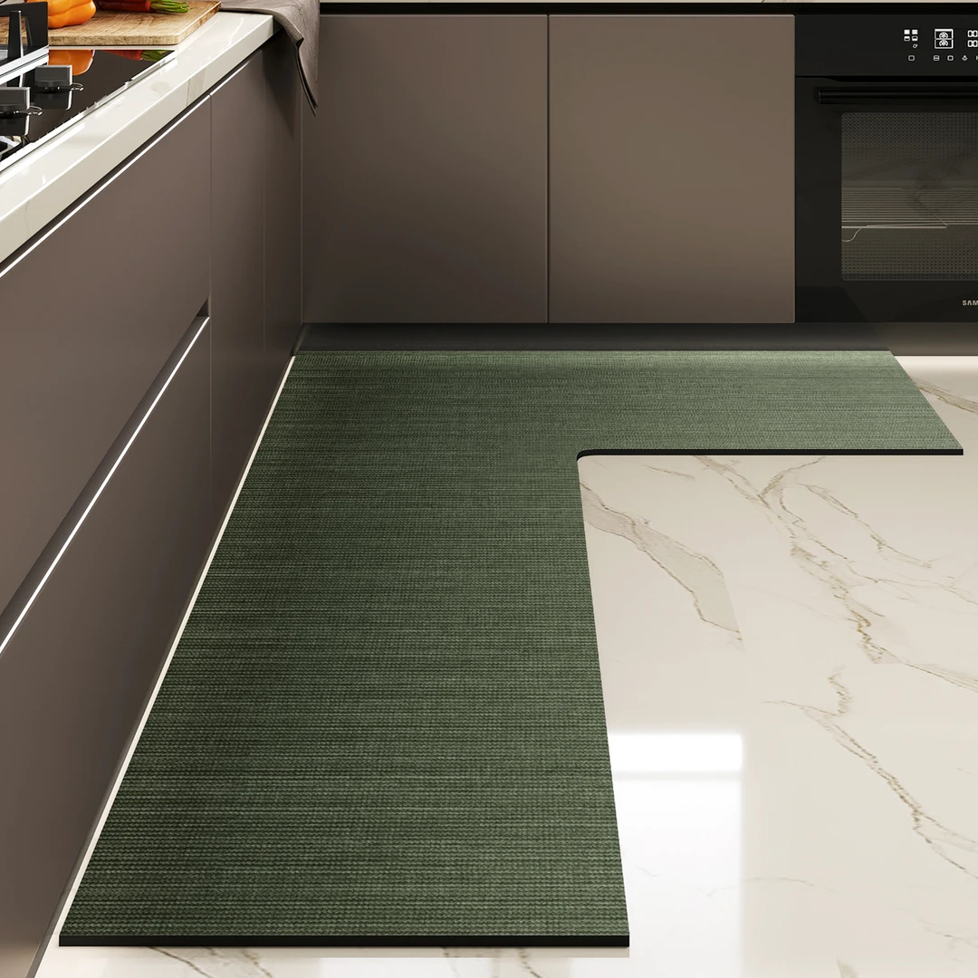 绿色渐变转角厨房地垫L型硅藻泥防油防滑脚垫免洗耐脏地毯吸水垫