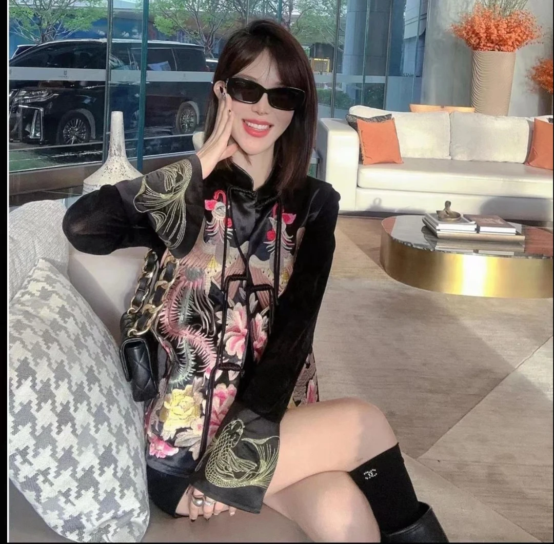 【双凤前后刺绣】新中式重工刺绣立领盘扣流苏马夹上衣时尚百搭背心