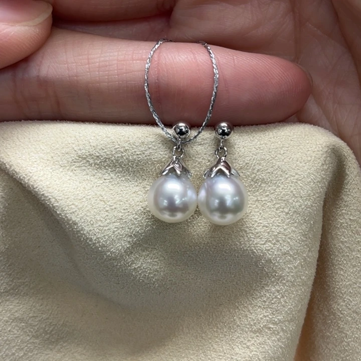 银S925镶嵌耳饰海水珍珠澳白8-9m 119号