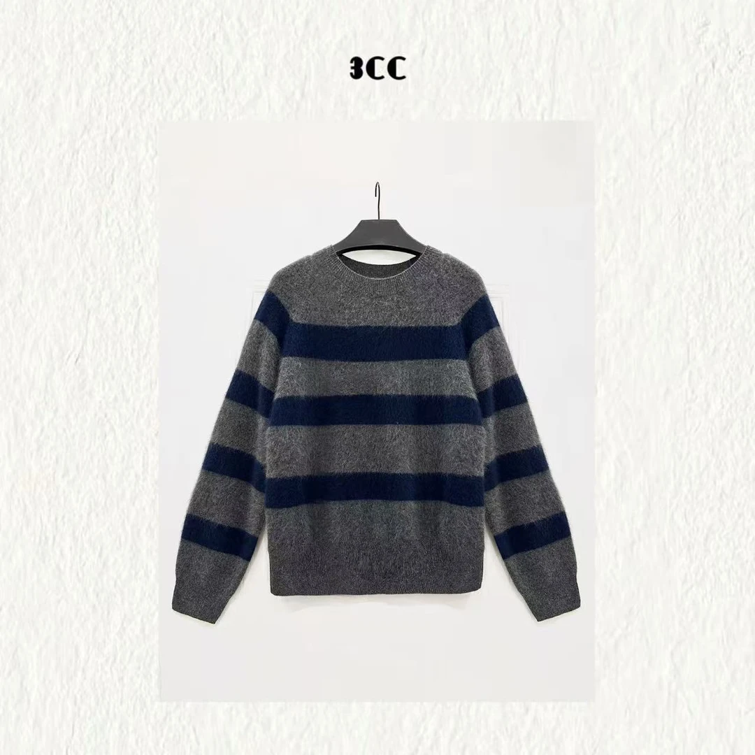 3CC【疏织绒纱毛衣】温暖羊绒羊毛复古条纹毛衣89281
