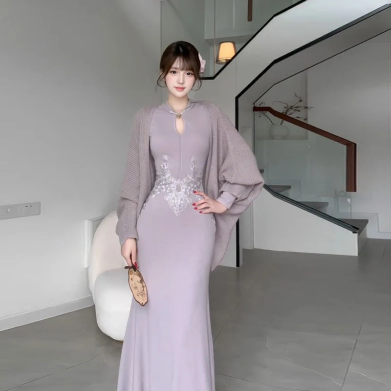 复古御姐风超好看披肩旗袍连衣裙两件套时尚气质修身包臀裙25秋季