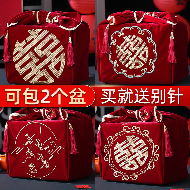 包袱皮结婚一对新娘嫁妆喜盆红色包裹布女方陪嫁物品婚庆婚礼包袱