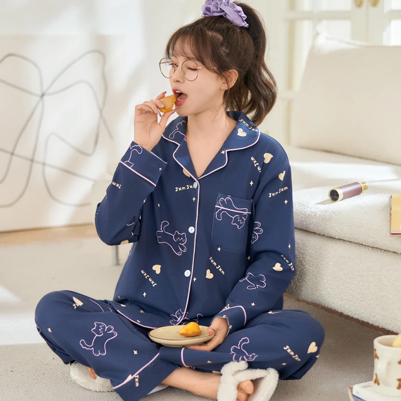 睡衣春秋季女款休闲可外穿开衫大码长袖长裤春秋款家居服两件套装