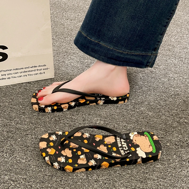 韩版情侣男女夹趾鞋印花人字拖注沙滩女士防水台拖鞋防滑夏季外穿