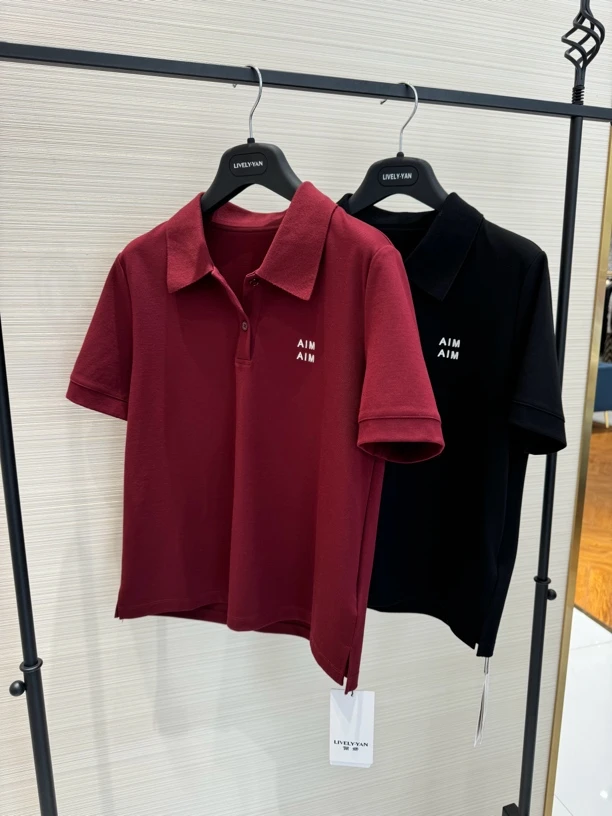 俪妍【LIVELY·YAN】春夏POLO衫短袖运动休闲显瘦翻领纯色时尚简约