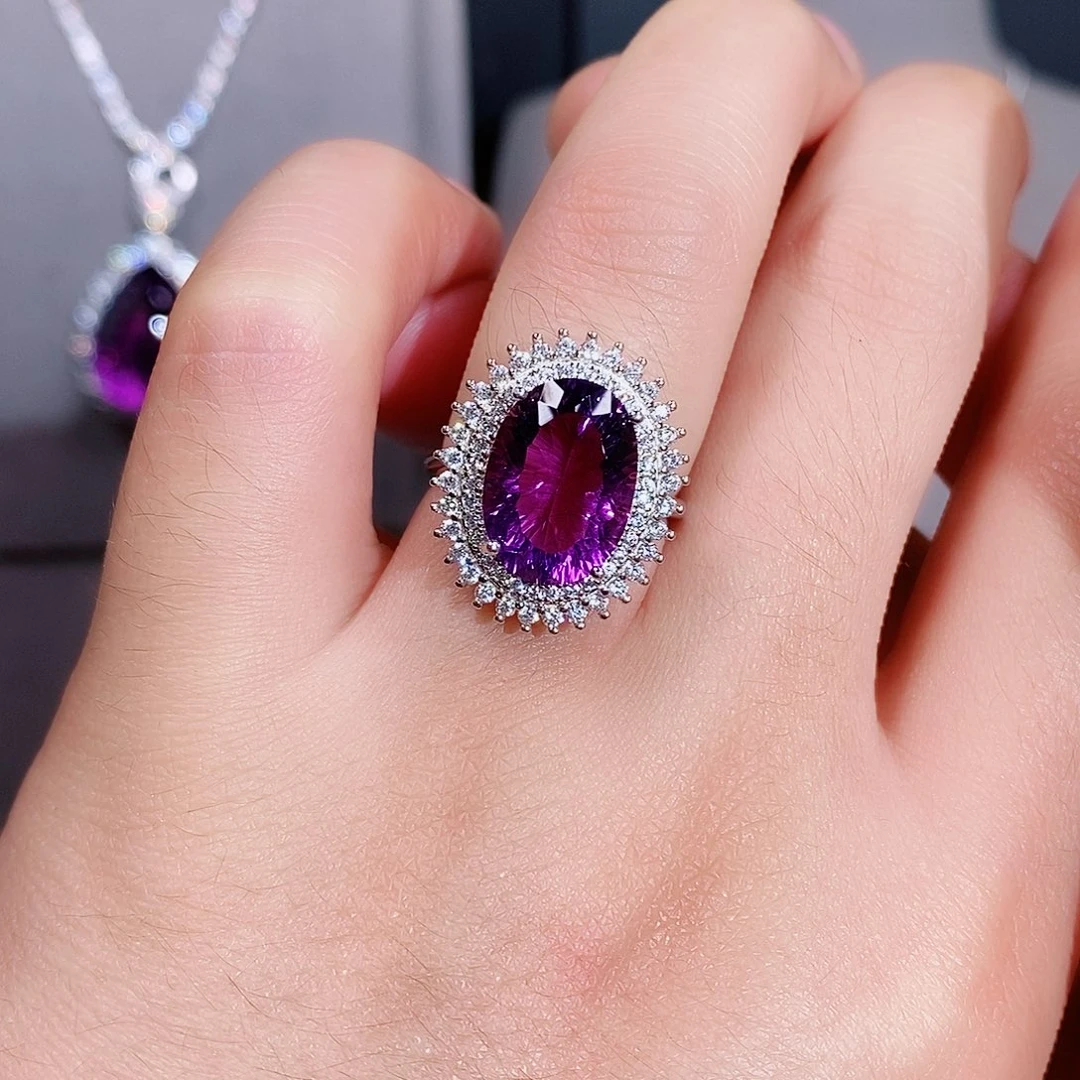 紫晶戒指银S925镶嵌恋禧珠宝