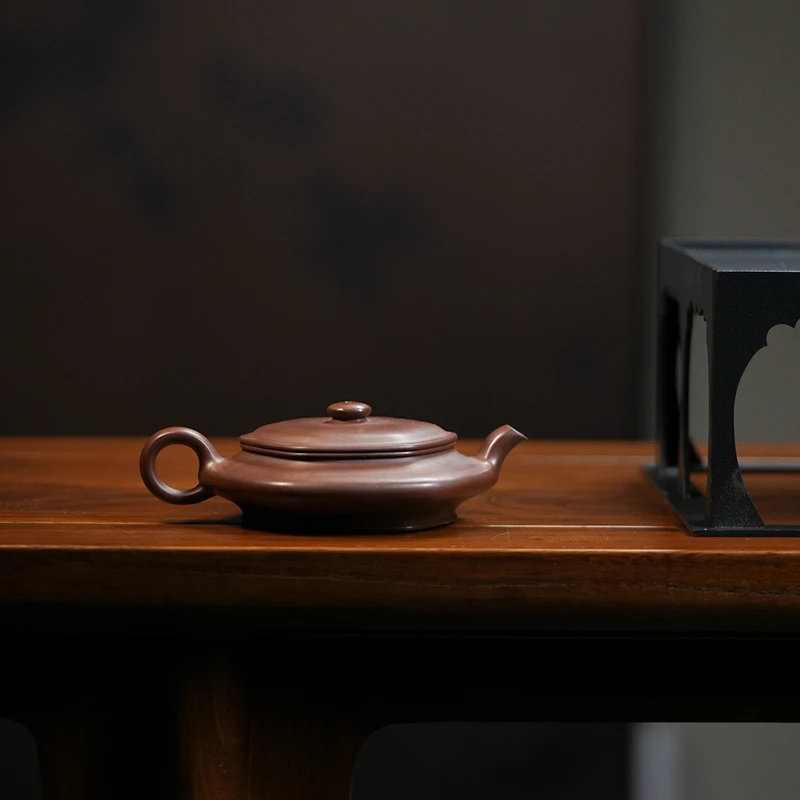 重器！六方虚扁壶 圆擀方全手工茶壶 家藏老紫泥