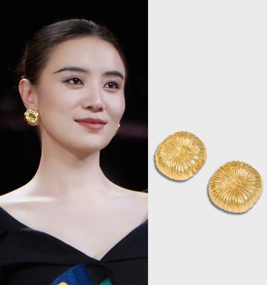 铜合金耳饰 烟花系列金银双色烟花拉丝圆球复古设计小众轻奢耳饰