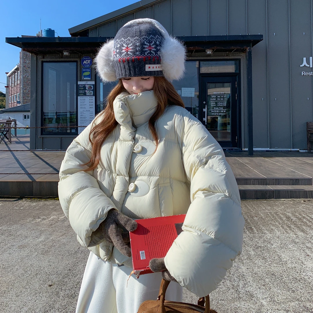 韩系chic氛围感羽绒服女2025冬季新款巨好看小个子90绒面包服外套