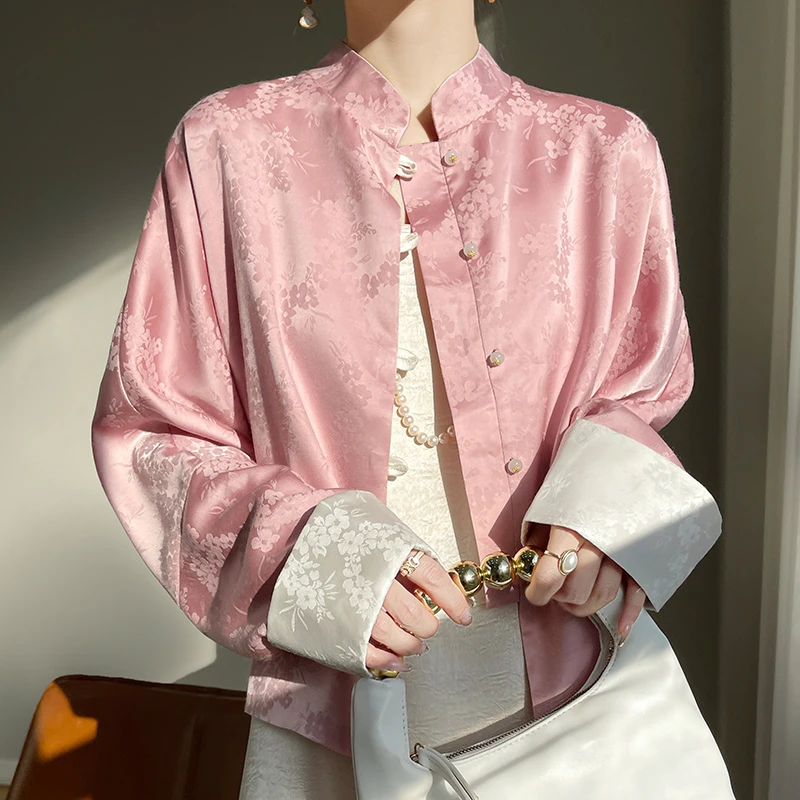 羊范新中式国风圆领外套女春季2025新款休闲气质百搭上衣刺绣提花