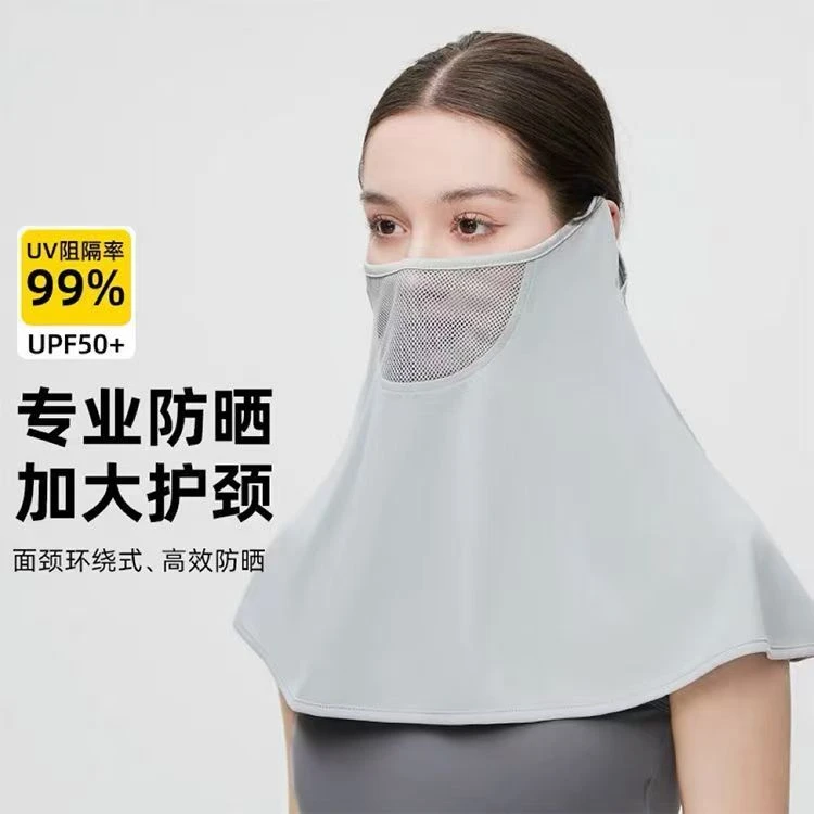 防晒面罩女夏全脸护颈冰丝口罩薄防紫外线开车遮阳面纱