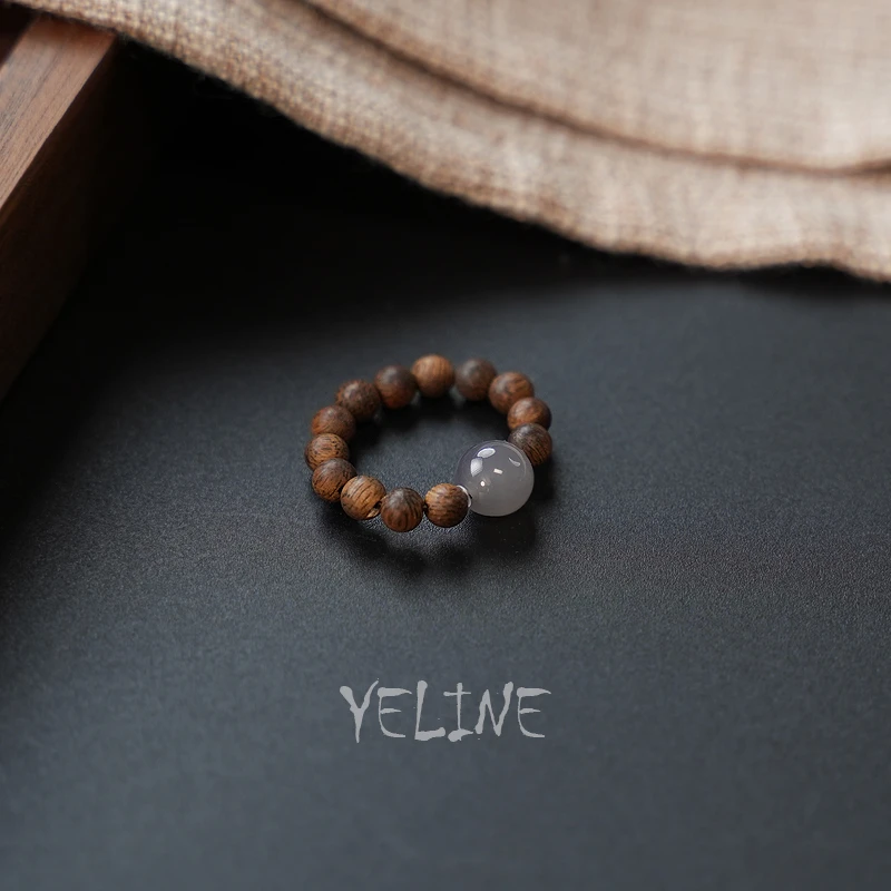 沉香奕禾林 绿奇楠沉香烟紫戒指（多样性发货）