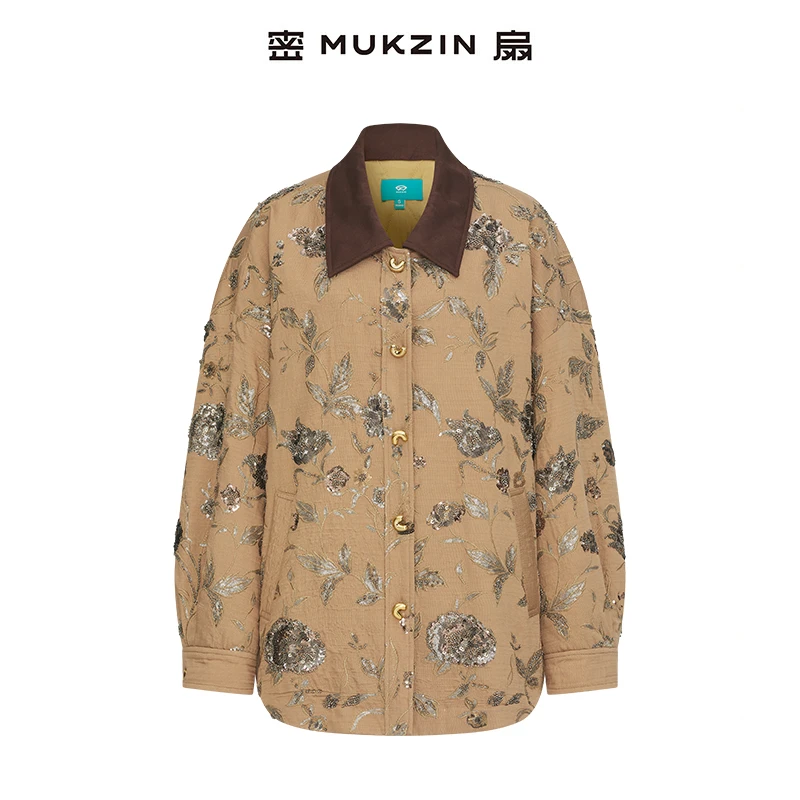 「乌木玫瑰」//亚麻混纺 重工刺绣棉服//密扇新中式翻领羽棉服