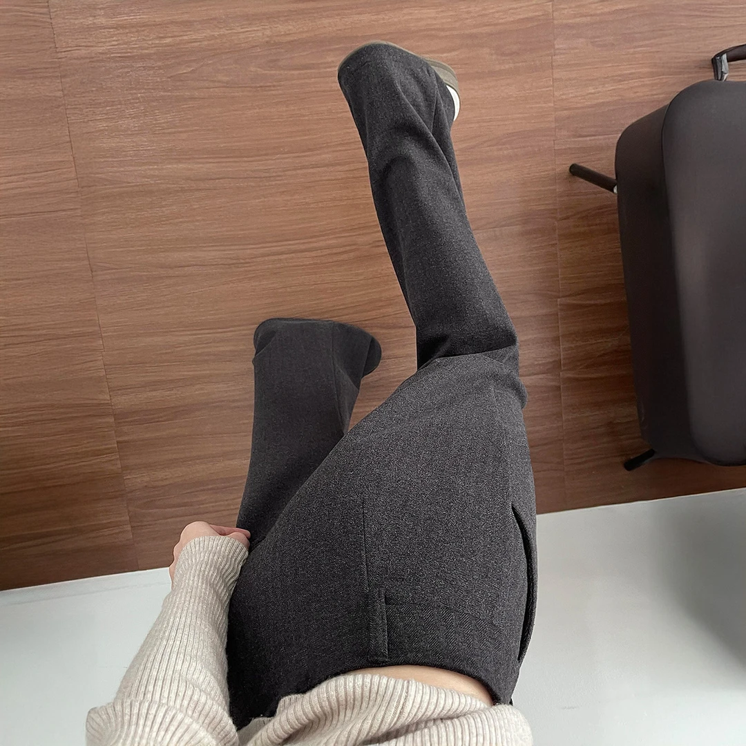 深灰色复古毛呢微喇裤女冬季新款大码胖mm梨型身材遮胯显瘦休闲裤