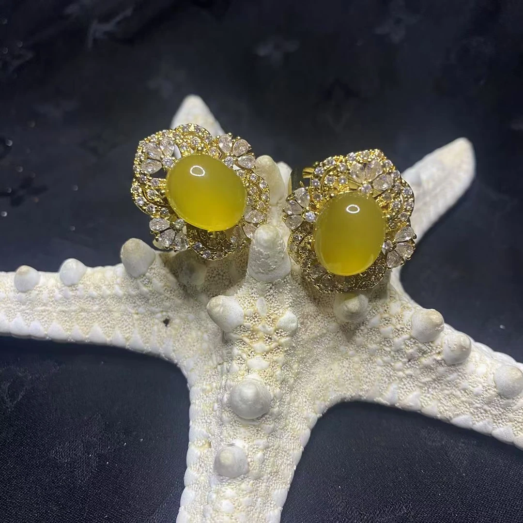 【玉合缘优选】黄玛瑙花形镶嵌戒指开口可调节（多样性发一)-8037