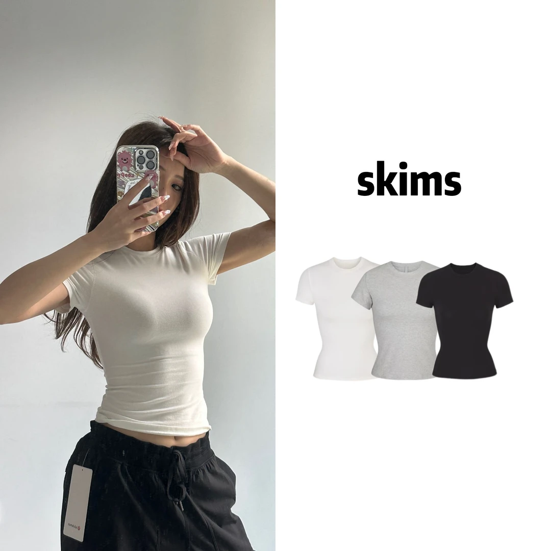 SKIMS 纯色短袖T恤COTTON JERSEY T-SHIRT 平纹针织棉短袖T恤