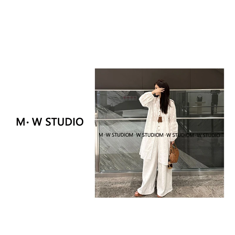 M·W STUDIO 【漫度周末】2025新款设计感钩花衬衫宽松连衣裙叠穿裙