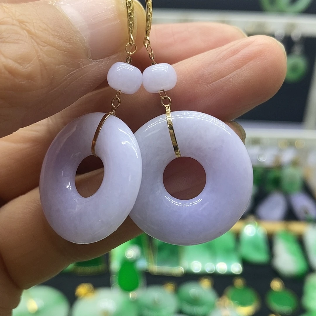 翡翠银S925镀金镶嵌耳饰耳饰