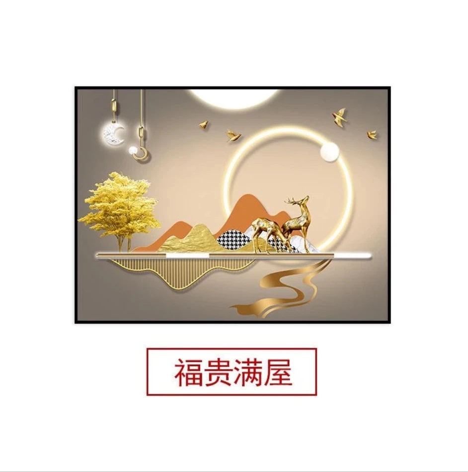 T107福鹿呈祥电表箱装饰画高级感适合餐厅电闸箱挂画