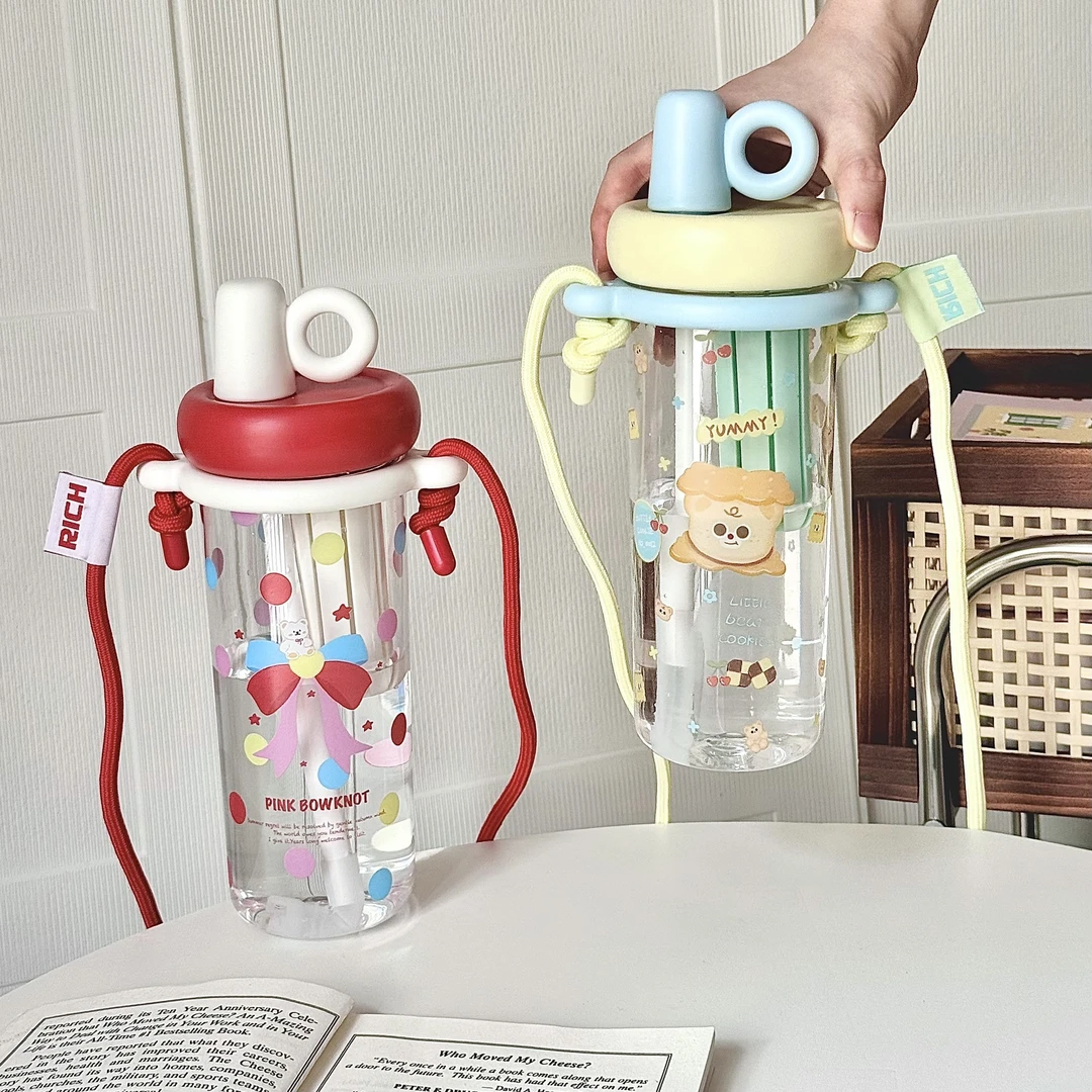 大容量女夏季塑料杯耐高温带吸管简约水杯轻奢高颜值户外便携杯子