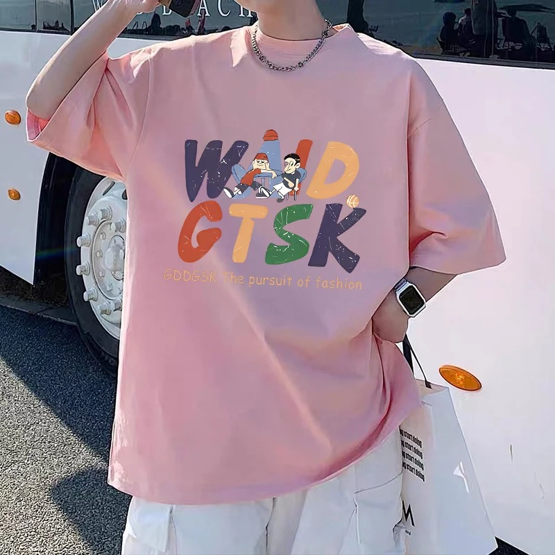 100%纯棉短袖t恤男生大码宽松夏季潮流百搭上衣美式休闲半袖学生