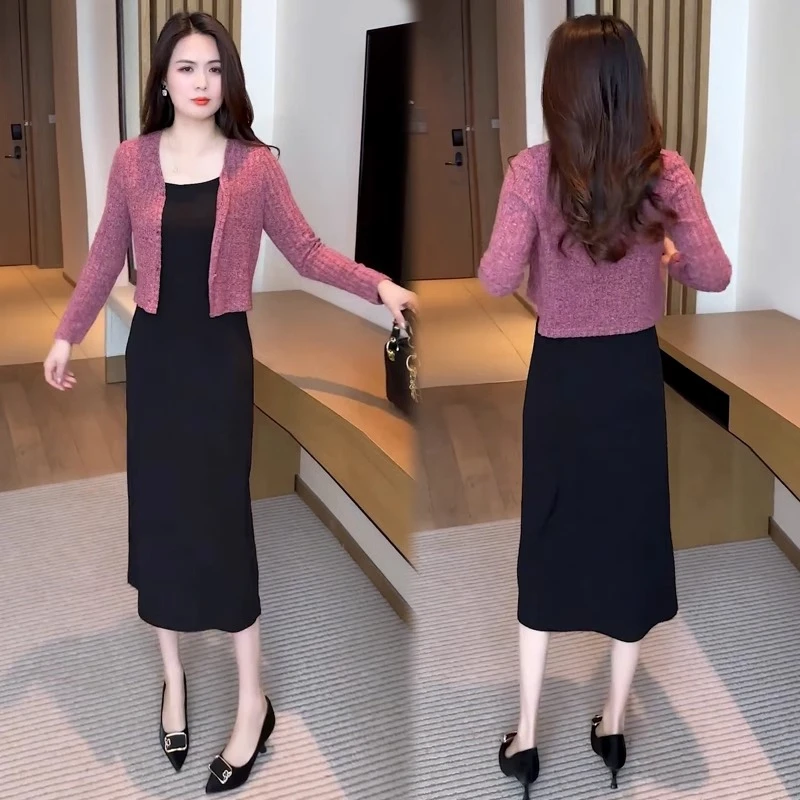 时尚套装裙女2025春夏新款时髦洋气短款长袖外披吊带裙气质两件套