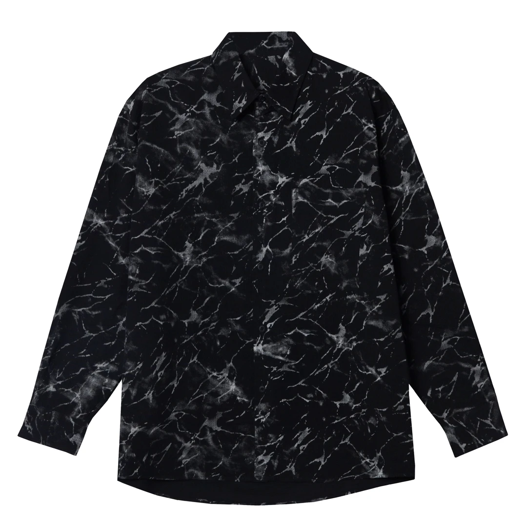 Z232712国潮嘻哈泼墨扎染印花复古宽松潮流港风休闲长袖