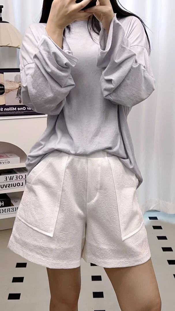 凉感泡泡纱四分休闲短裤舒适柔软纯色短裤夏季