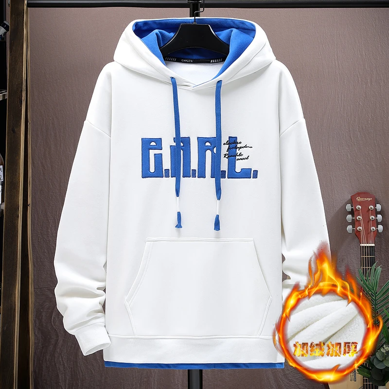 殿若青少年秋冬季加绒加厚卫衣男士潮牌休闲时尚运动上衣连帽外套