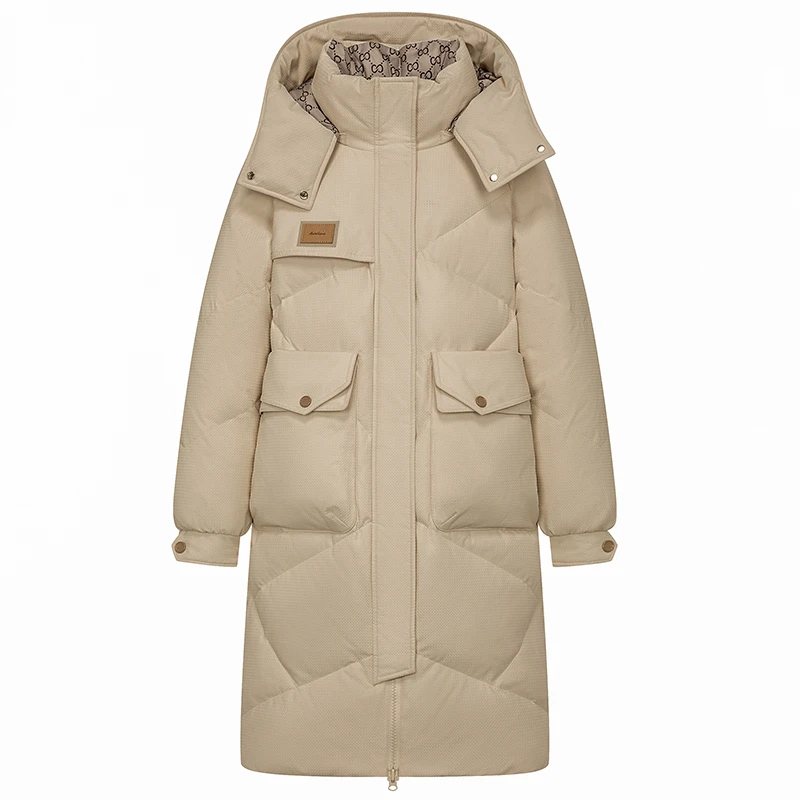 【欢欢】连帽韩版羽绒服长款过膝外套3016A23188