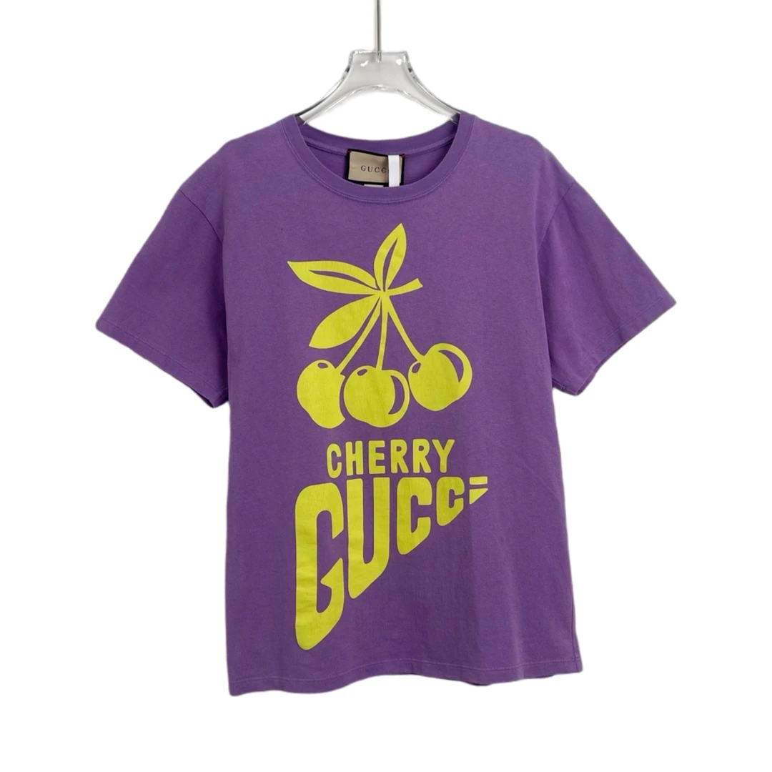 95新 GUCCI/古驰 001293  印花圆领宽松短袖 浅紫  XXS码