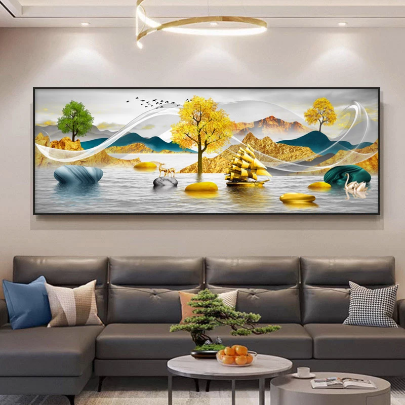 DA-022背靠金山镶钻客厅装饰画横幅山水风景沙发背景墙挂画捡漏4