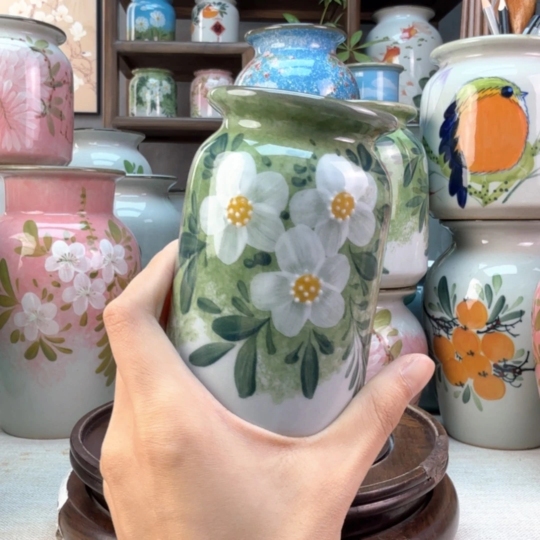 景德镇陶瓷手绘花瓶无孔
