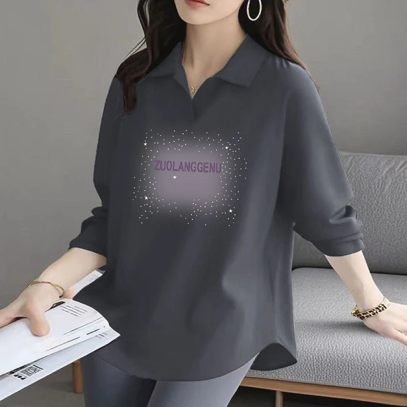 不规则下摆100%纯棉百搭2025春秋新款POLO衫洋气减龄女士长袖T恤