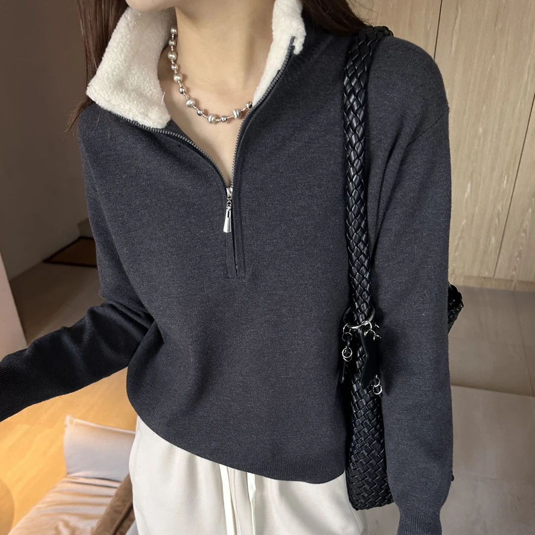 NZB 秋装半拉链毛毛领百搭打底衫上衣