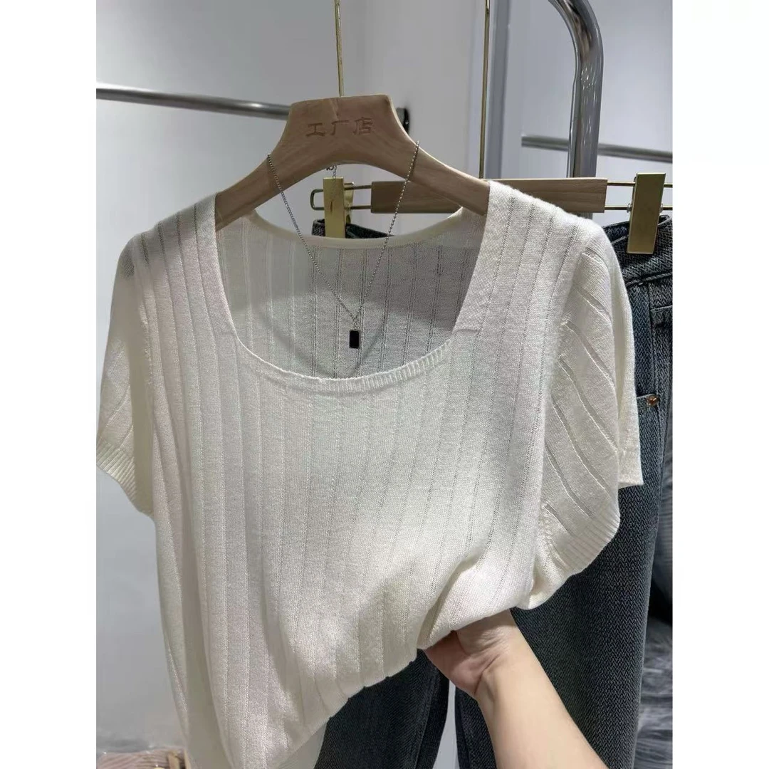 【竖纹无袖短袖T恤】温柔风~好穿温柔百搭正肩柔软短袖女上衣