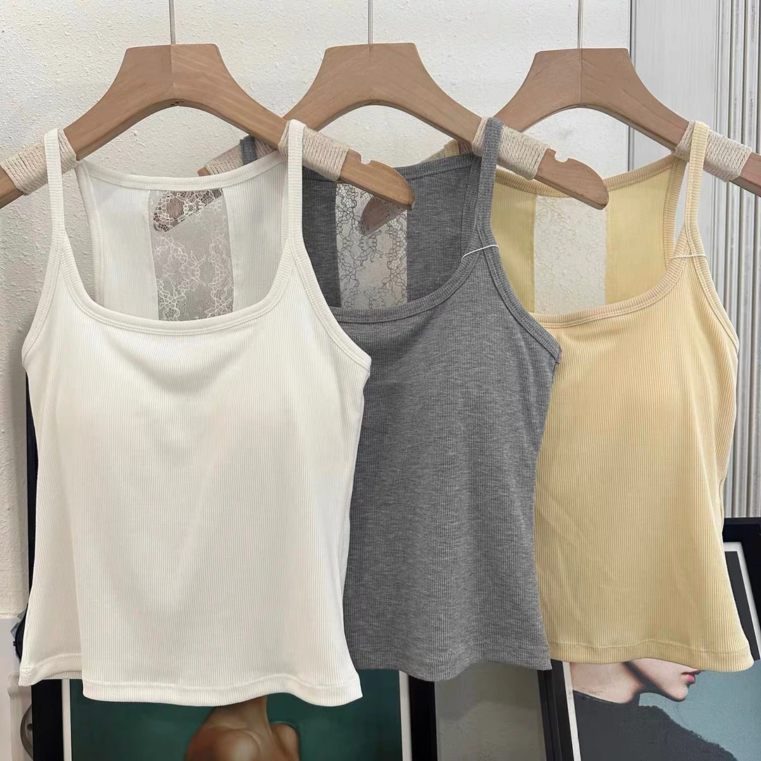 2033天丝竹棉固定杯蕾丝背心显瘦网红打底