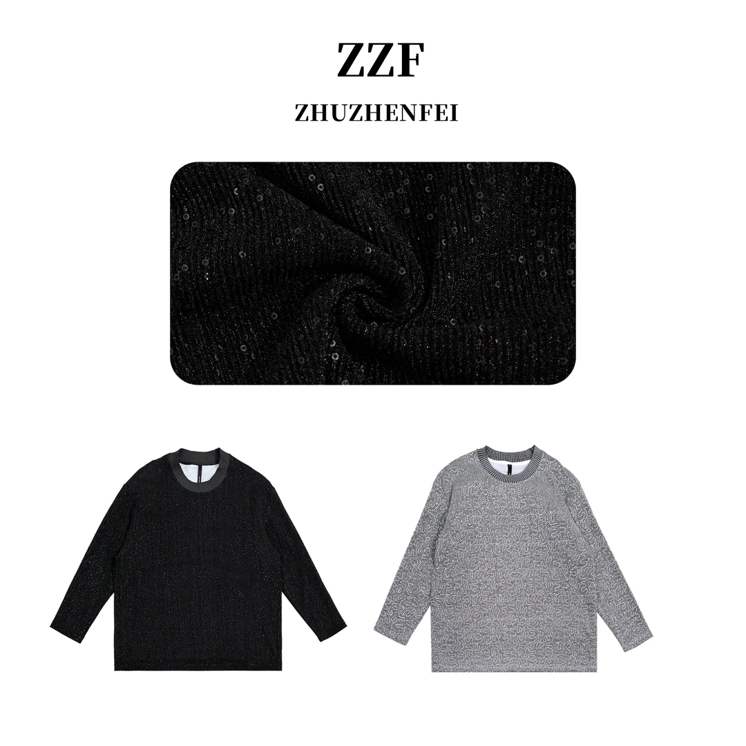 ZHUZHENFEI【低调光芒】两色亮片百搭圆领显瘦长袖T恤Z351015