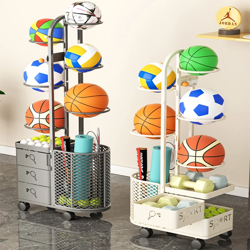 篮球运动收纳架落地置物架家用客厅储物架旋转立式可移动收纳架子