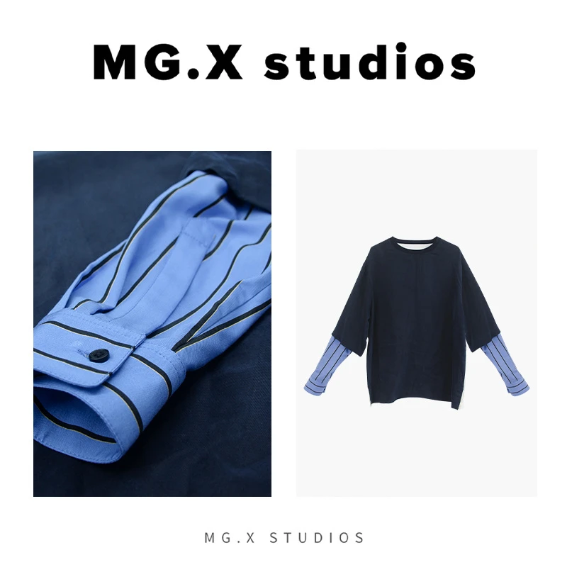【凝霜】MGX 假两件长袖T恤宽松休闲复古松弛感上衣潮