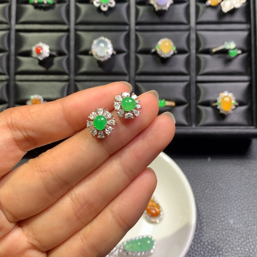 翡翠银S925镶嵌耳饰