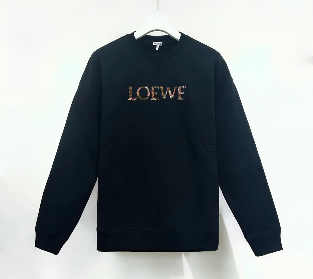 未使用 LOEWE/罗意威  25秋冬 常规圆领模糊logo黑色卫衣 男款