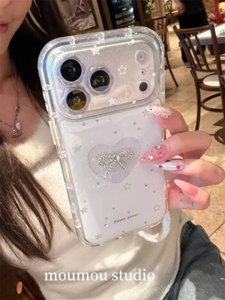 ins个性镂空闪粉爱心蝴蝶结适用iPhone17pro手机壳16promax少女15