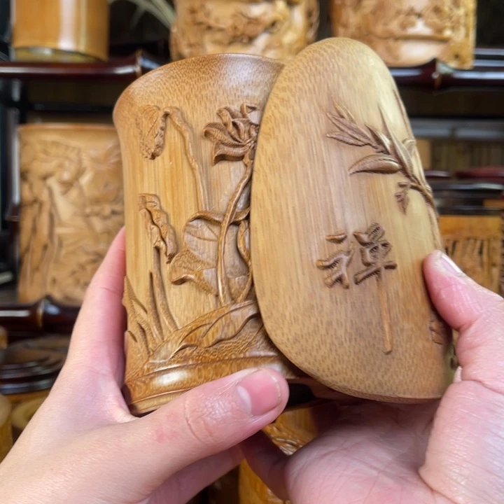 号***子竹荷花小笔筒禅茶则加小茶拨