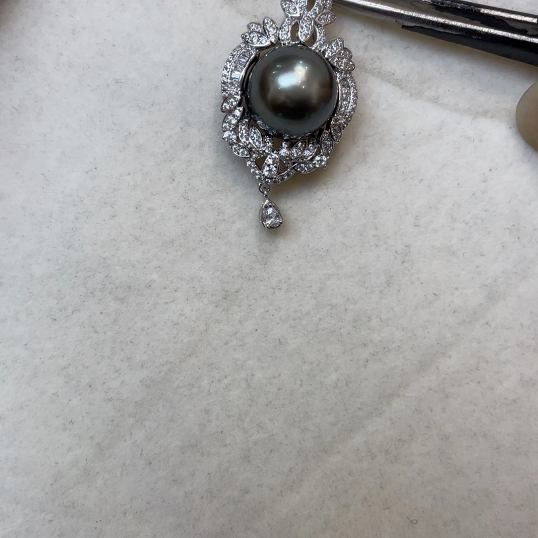 银S925镶嵌海水珍珠吊坠(不含链)