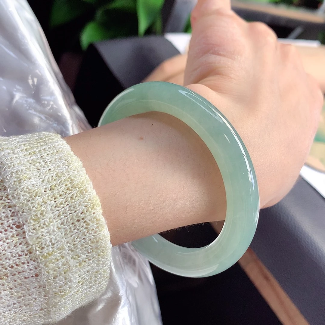 未镶嵌手镯翡翠天然A货翡翠54-55清澈明亮的湖水绿20号