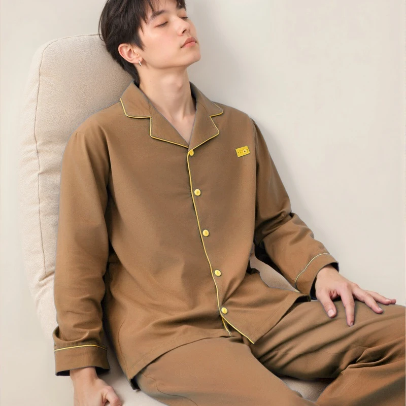 男士睡衣春秋款长袖裤棉秋季新款大码简约秋冬家居服可外穿套装